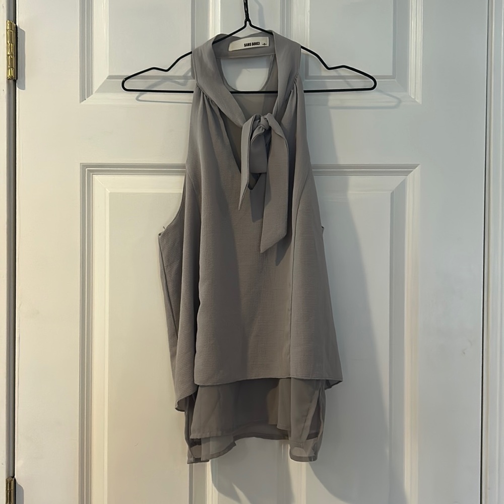 Light gray tank with tie at neck